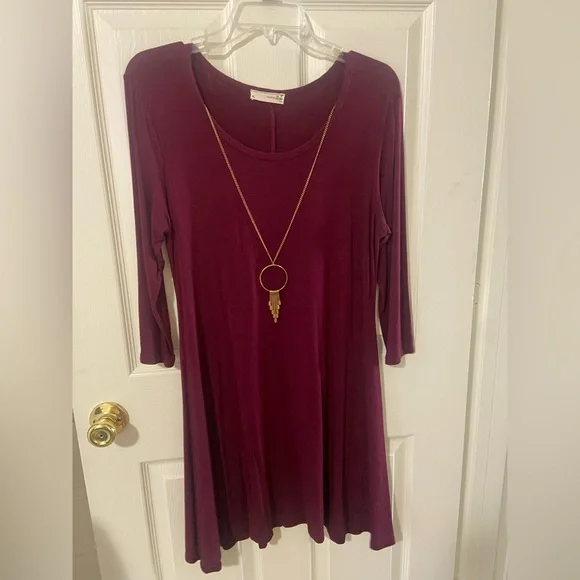 Dresses | Burgundy Red Dress With Necklace | Poshmark